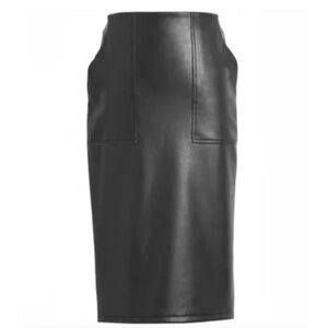 Banana Republic Skirt Vegan Faux Leather Pencil Pockets Mid Length Womens 14